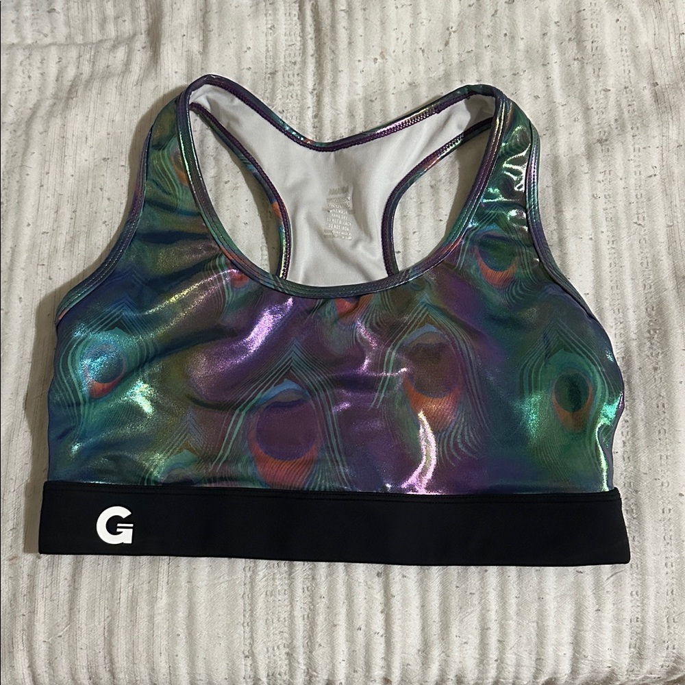 Iridescent / holographic black & multicolor sports bra fits like a size Medium